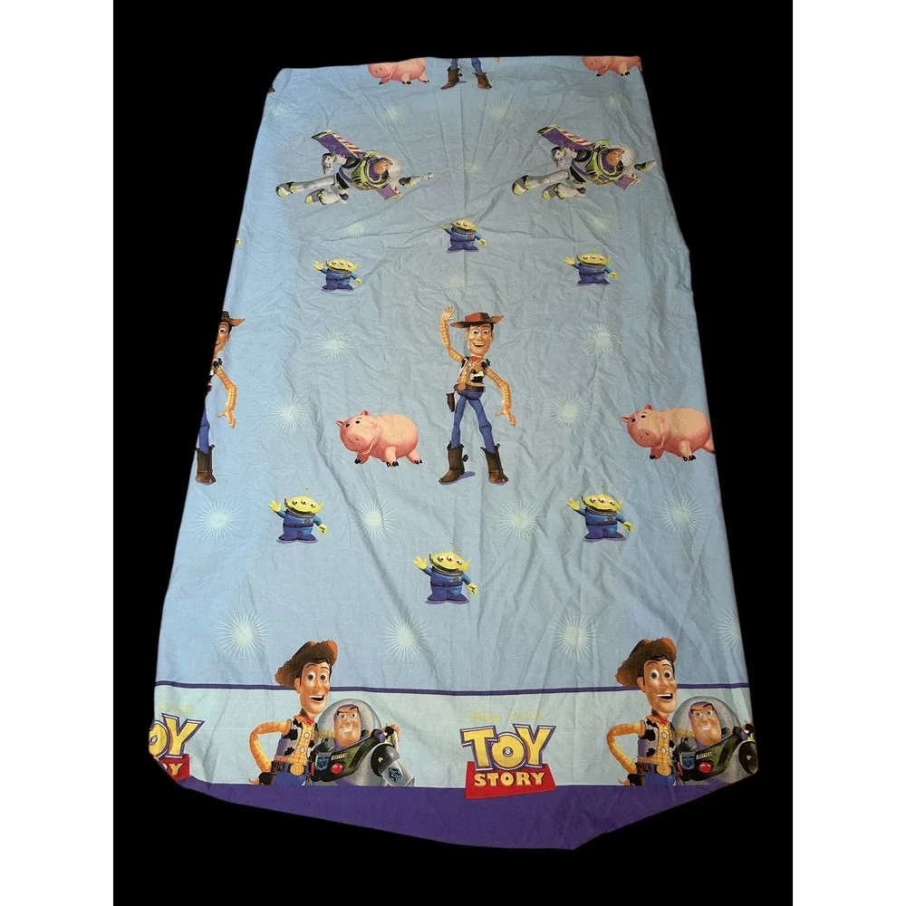 Vtg Disney Pixar Toy Story Fitted Sheet Woody Buzz Lightyear Hamm Aliens Blue
